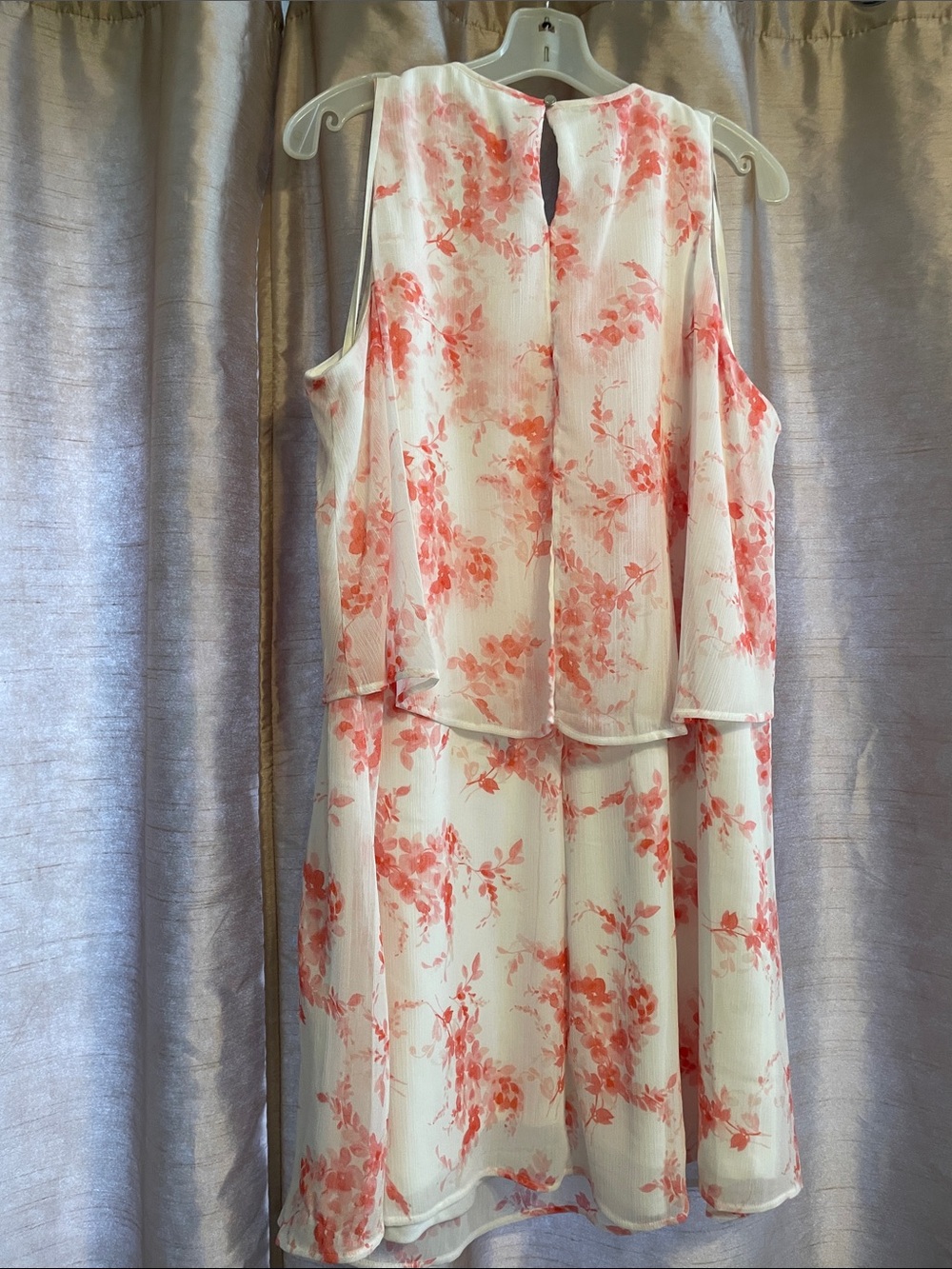 Tommy Hilfiger White Midi Dress with Coral Floral Overlay - Picture 2 of 13
